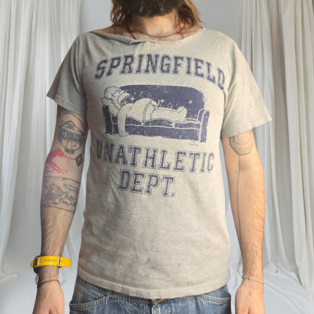 Springfield Unathletic Dept Simpsons Graphic T Shirt‎ Gray L Homer Couch Cartoon